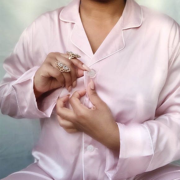 Ballerina Pink Satin Pajamas Top And Bottom - Picture 6 of 7
